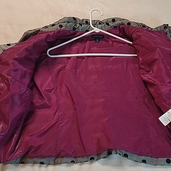 Land's End Polka Dot Black Grey Puffer Jacket XL Down Feather Insulation!! - Picture 5 of 8